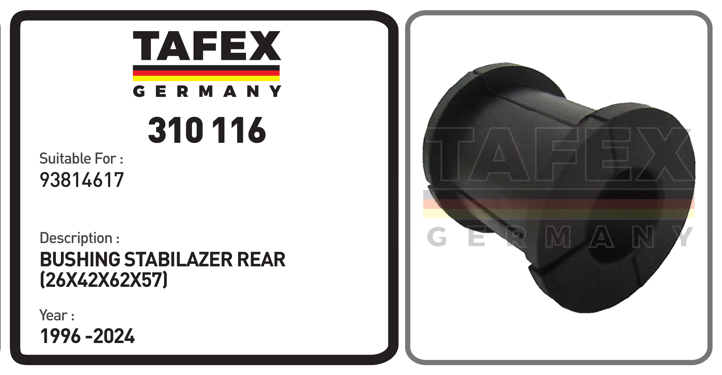 Bushing Stabilizer Rear (26x42x62x57) — TAFEX 310116 product image