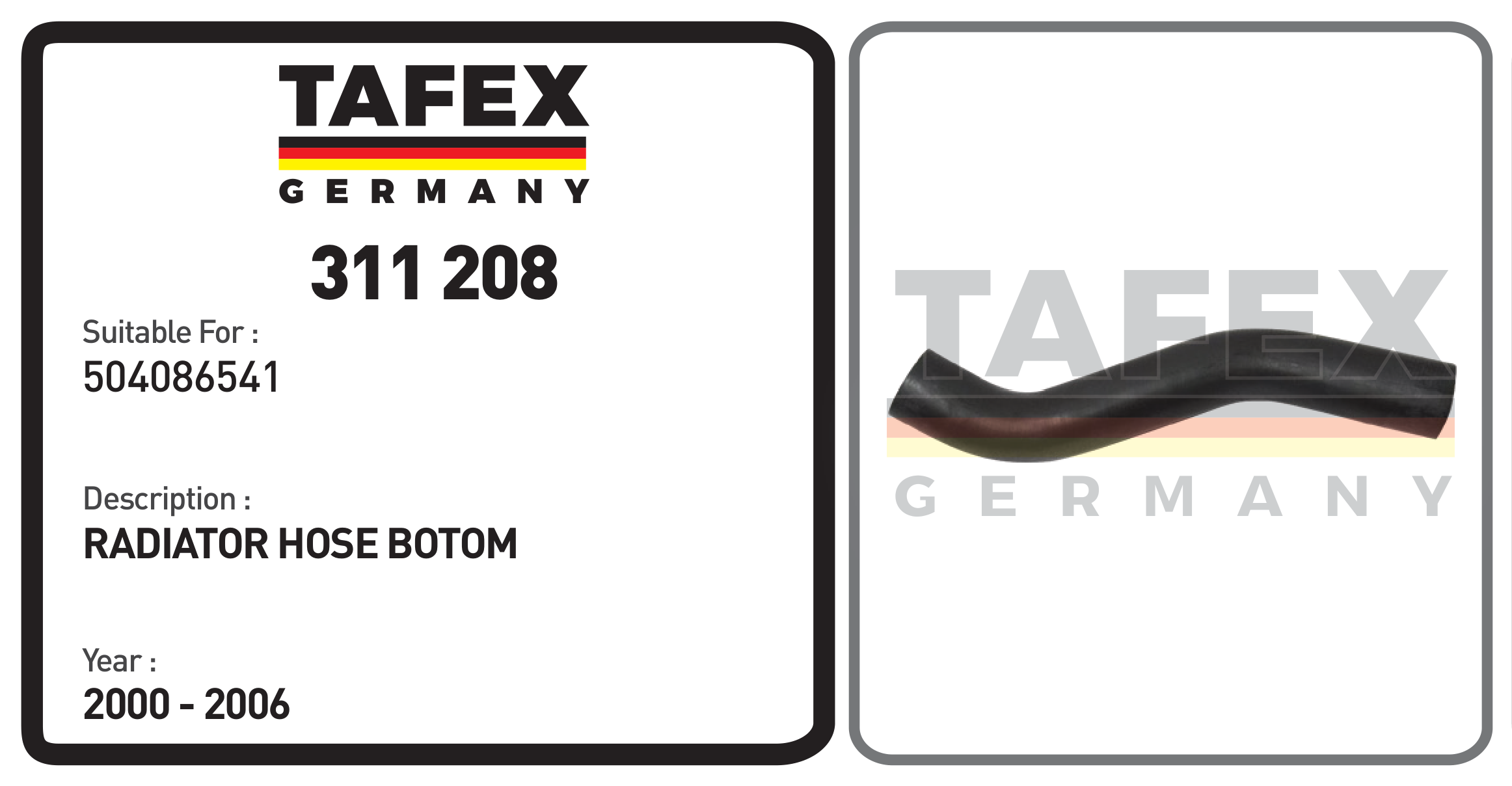 Radiator Hose Botom — TAFEX 311208 product image