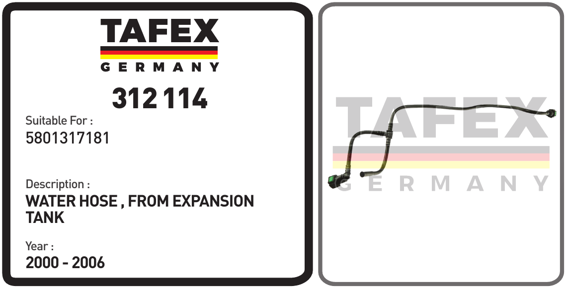Water Hose, From Expansion Tank — TAFEX 312114 product image