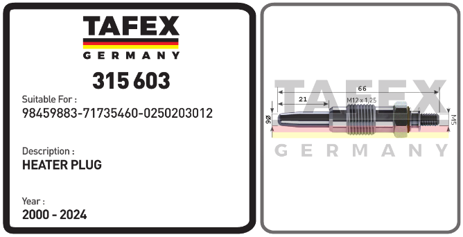 Heater Plug — TAFEX 315603 product image