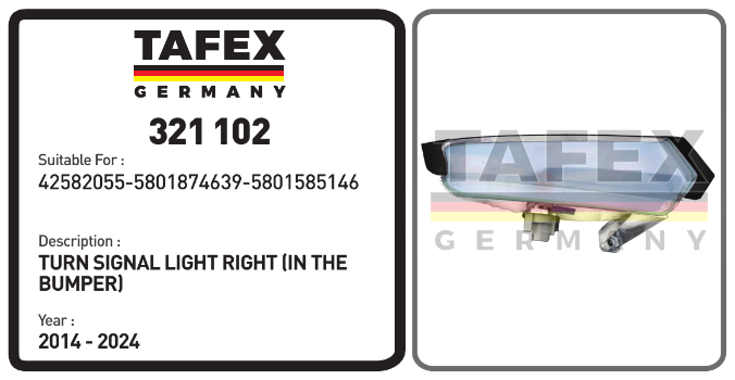 Turn Signal Light Right (In The Bumper) — TAFEX 321102 product image