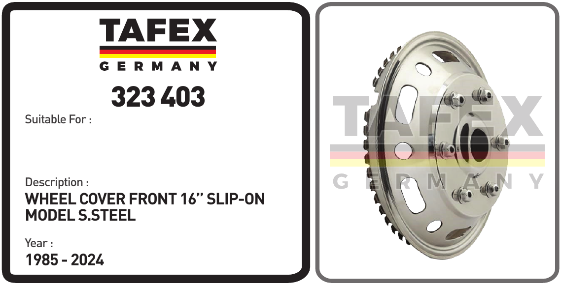 Wheel Cover Front 16'' Slip-On Model Stainless Steel — TAFEX 323403 product image