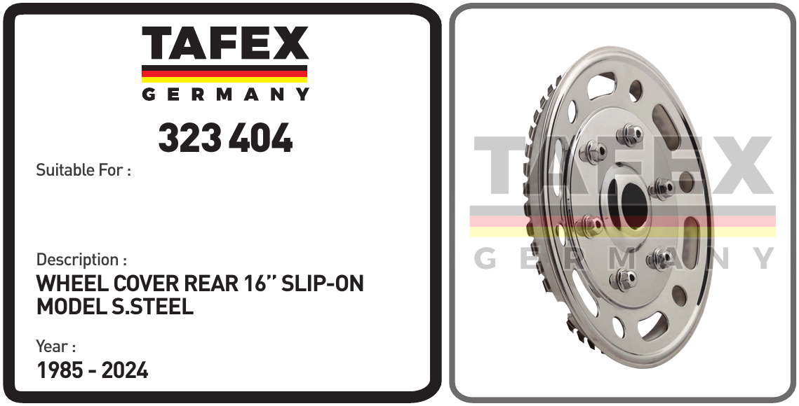 Wheel Cover Rear 16'' Slip-On Model Stainless Steel — TAFEX 323404 product image