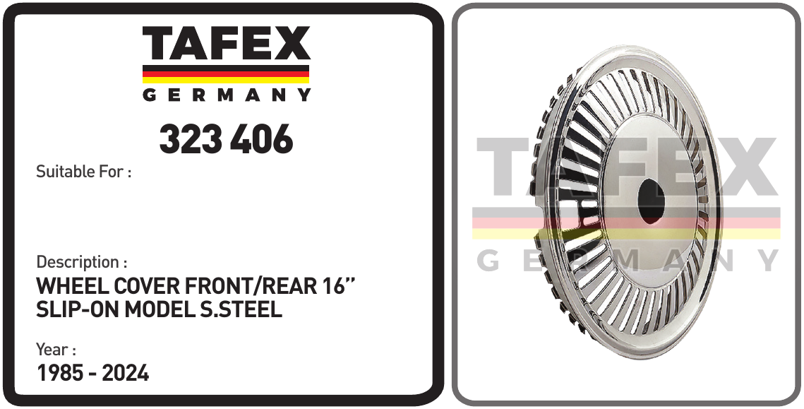 Wheel Cover Front/Rear 16'' Slip-On Model Stainless Steel — TAFEX 323406 product image