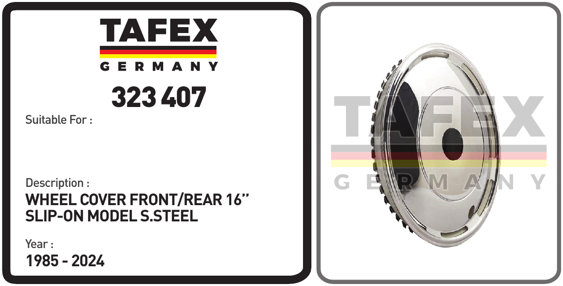 Wheel Cover Front/Rear 16'' Slip-On Model Stainless Steel — TAFEX 323407 product image
