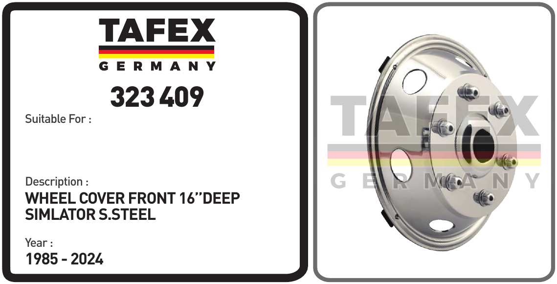 Wheel Cover Front 16''deep Simulator Stainless Steel — TAFEX 323409 product image